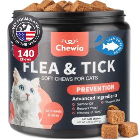 Flea Support Chews for Cats Salmon Flavor Flea and Tick Supplement for Cats Daily Oral Cat Flea and Tick Treatment Chews Soft Treats for All Bree